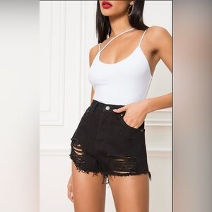 Revolve Superdown Black Frayed Jean Shorts